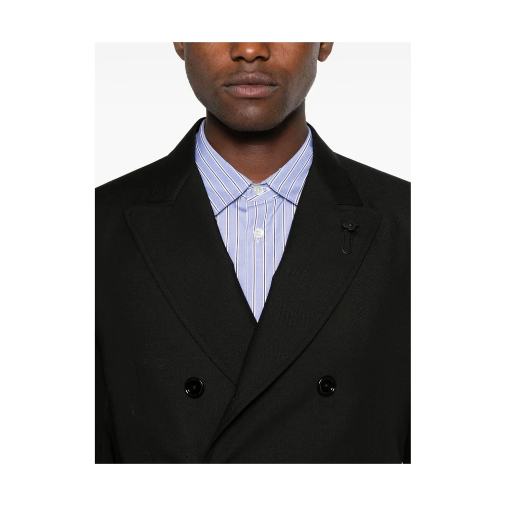 Lardini Zwart Wollen Blend Double-Breasted Jas Black Heren