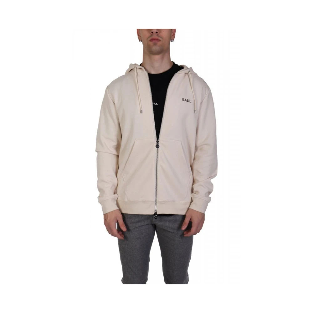Balr. Men's White Zip-Throughs, L, Q-Series Regular Fit Zip Through Hoodie
