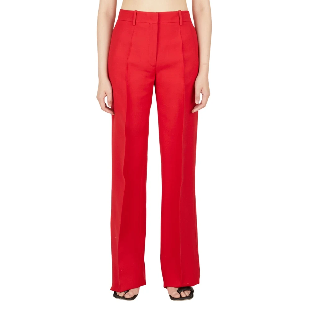 Valentino Rode Crepe Textuur Broek Red Dames