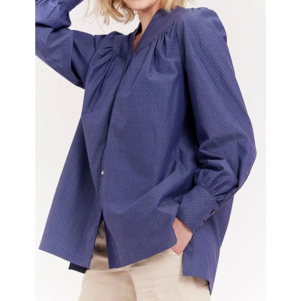 Ines De La Fressange Paris Blauwe Denim Elegante Blouse Blue Dames