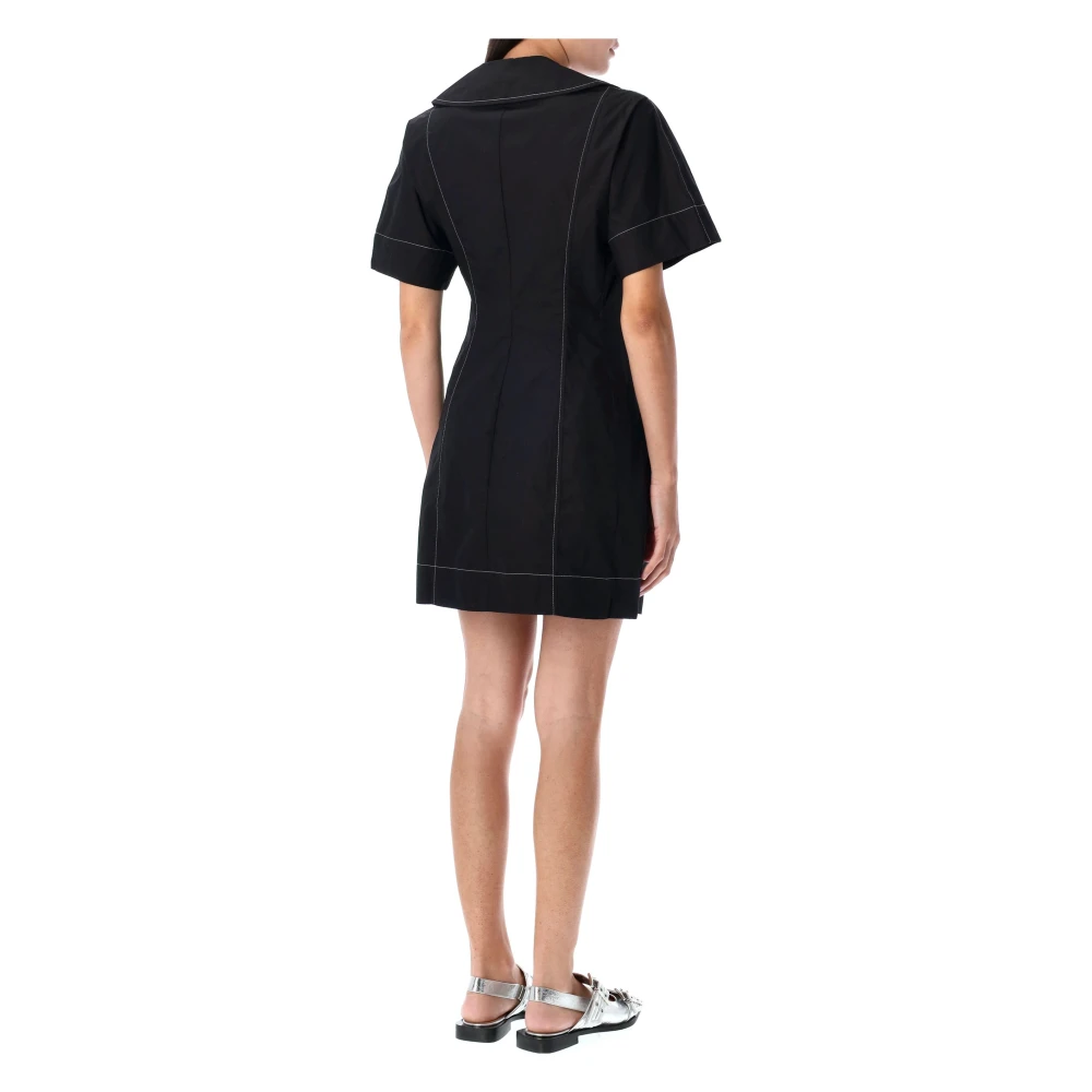 Ganni Wikkel Mini Jurk van Katoenen Popeline Black Dames