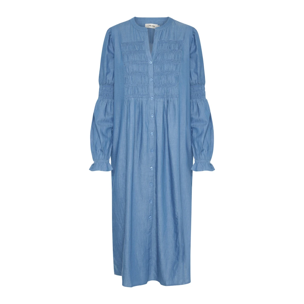 Cream Blauwe Denim Jurk met Smock Panelen Blue Dames