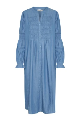 Blå Denim Klänning med Smock Paneler