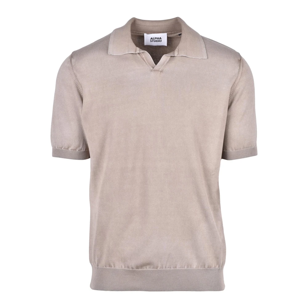 Alpha Studio Bomull Polo Stickad Topp Beige, Herr