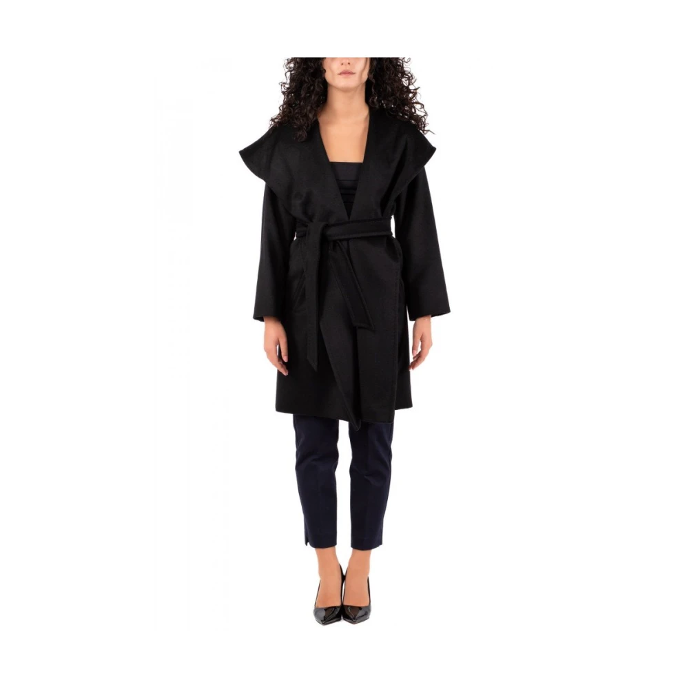 Max Mara Studio Zwarte wollen jas met capuchon Black Dames
