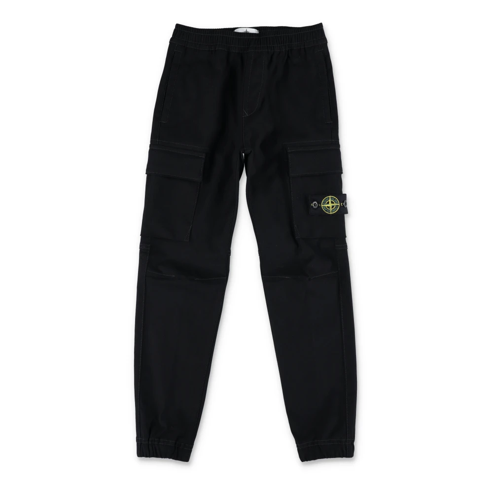 Stone Island Svarta Cargo Byxor Aw24 Black, Pojke