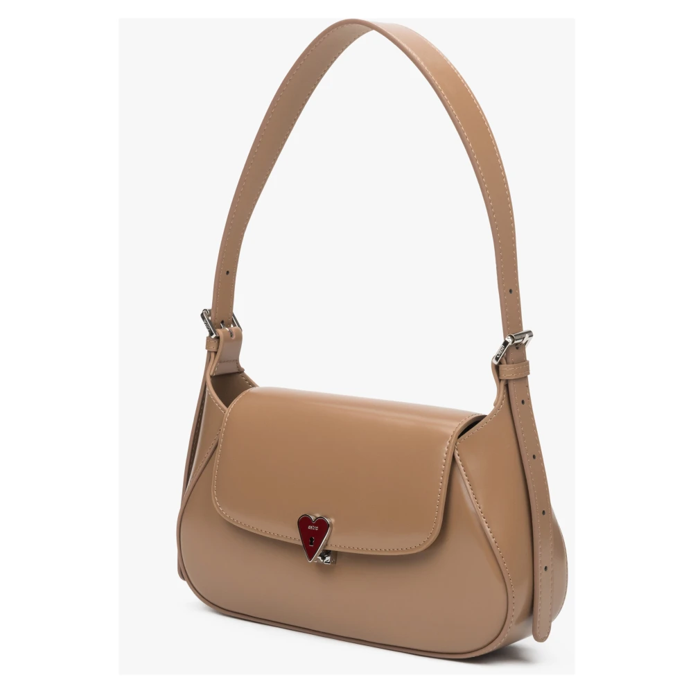 Estro Kleine Beige Leren Schoudertas voor Vrouwen met Hartvormige Pin Er00116267 Beige Dames