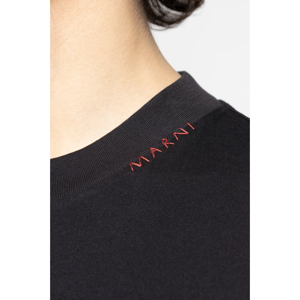 Marni T-shirt met geborduurd logo Black Heren