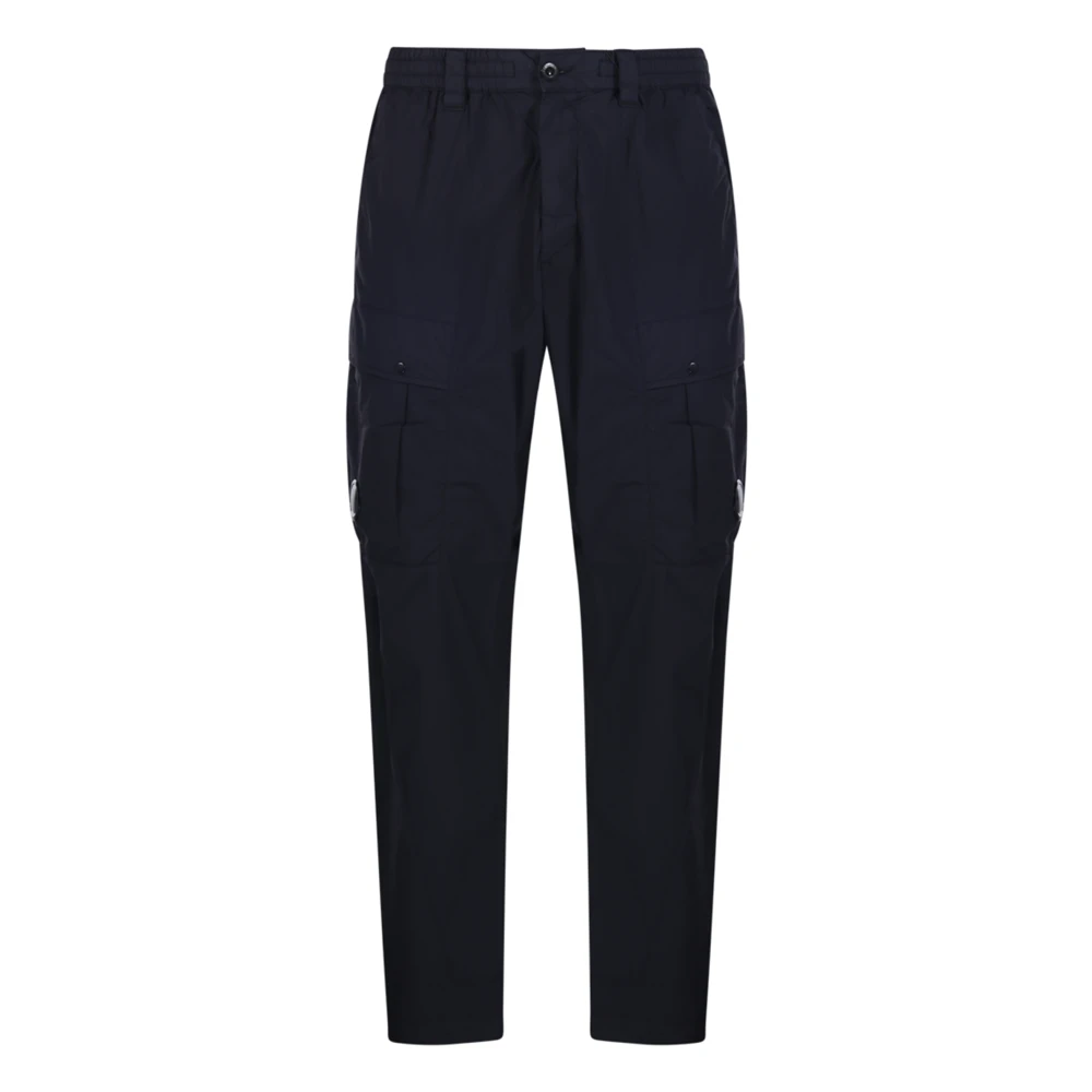 C.p. Company Men's Blue Straight Trousers, M, 50 Fili Stretch Lens Cargo Trousers