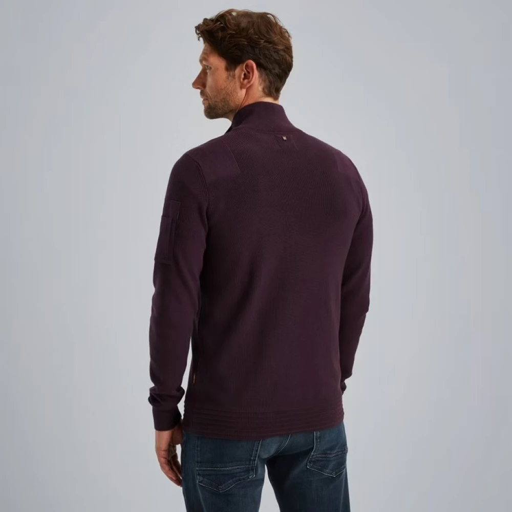 PME Legend Halve Rits Katoenen Gebreide Trui Purple Heren