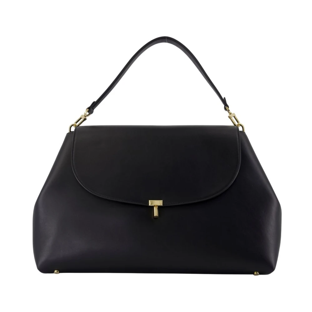 Totême Black Leather Satchel Purse With Flap - Female - Handbags - One Size - Bags