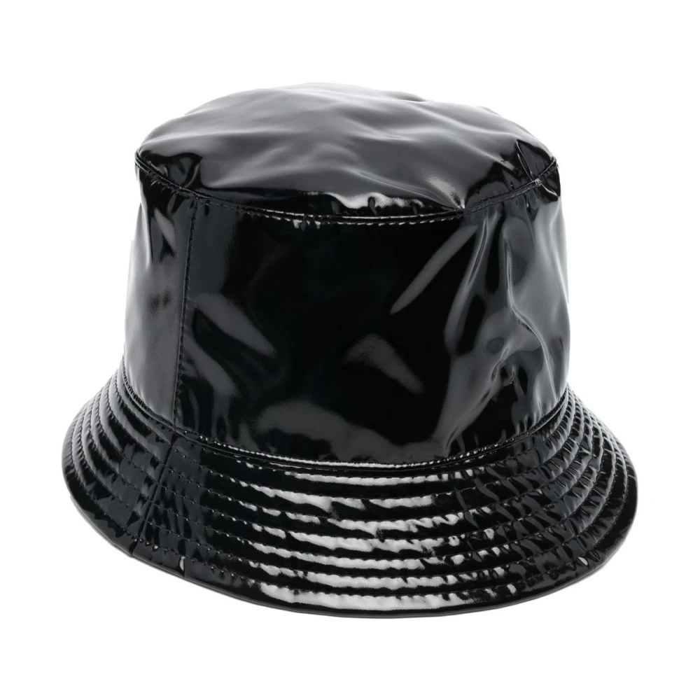 Moschino Zwarte Patent Emmerhoed met Mini Logo Tag Black Unisex
