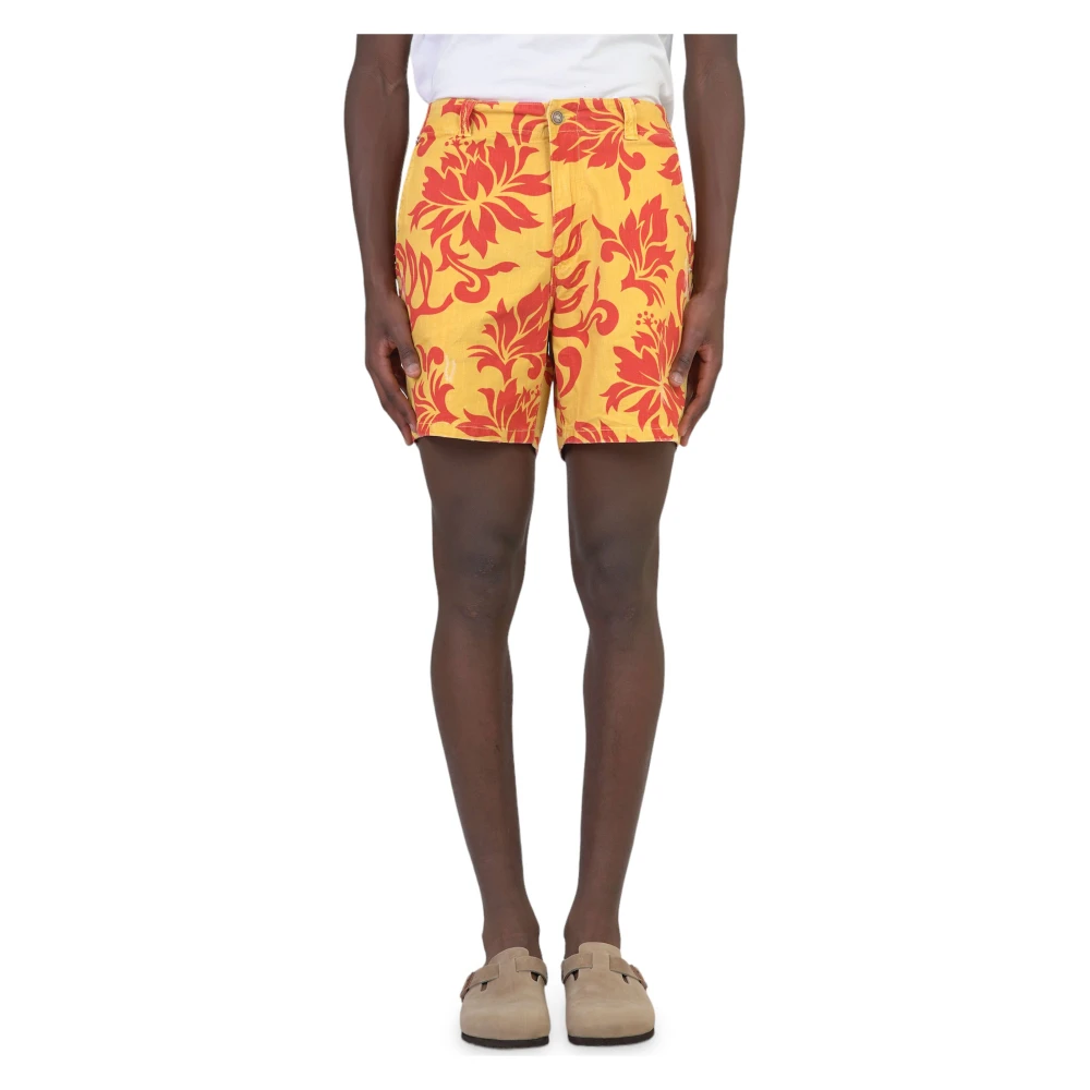 ERL Tropische Bloemen Bedrukte Denim Shorts Yellow Heren