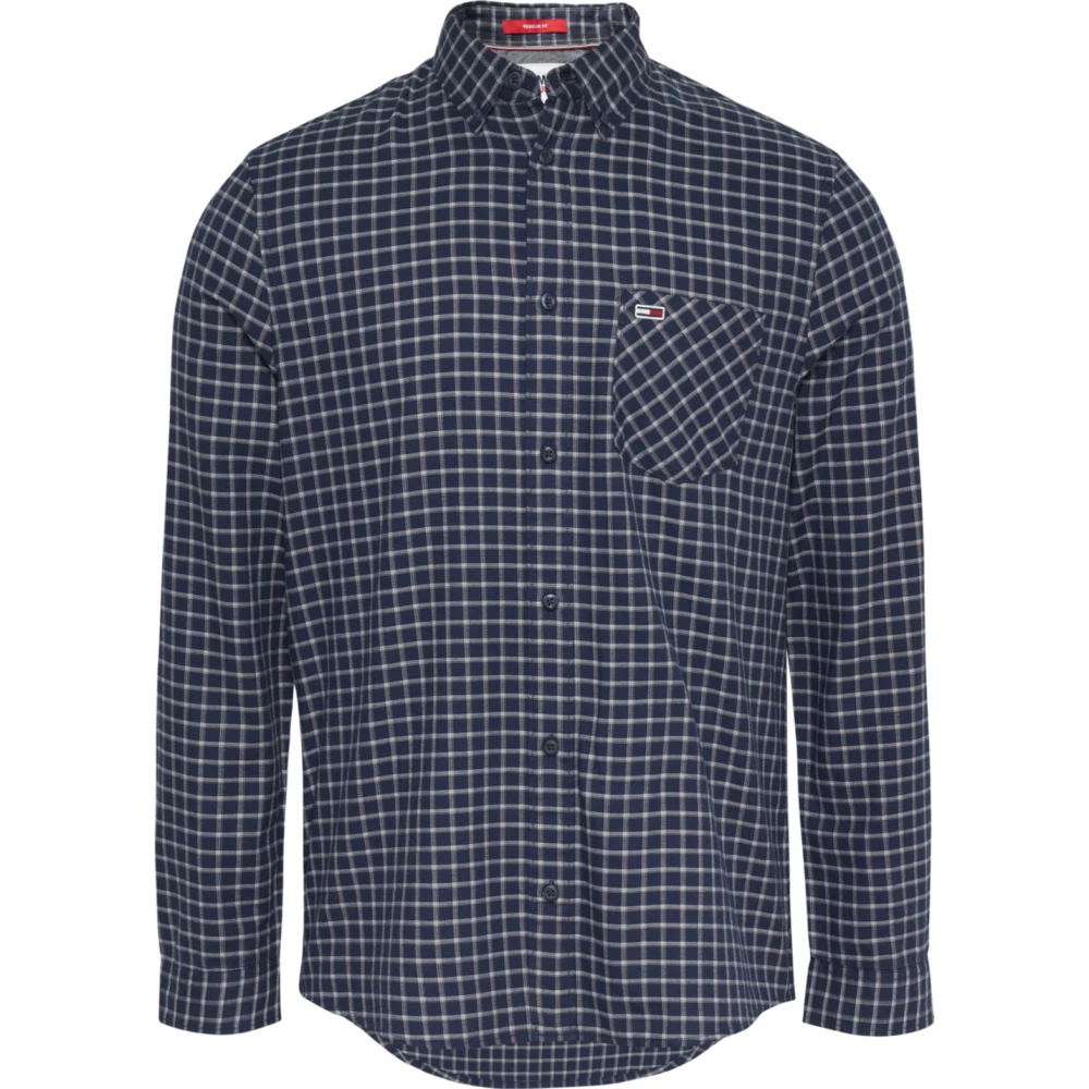 Tommy Jeans Men's Blue Casual Shirts, S, Checked Twill Cotton Shirt