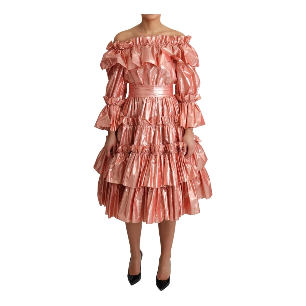 Dolce & Gabbana Women's Pink A-Line Long Sleeve Gown With Metallic Accents - Party Dresses - 2XS - Dresses