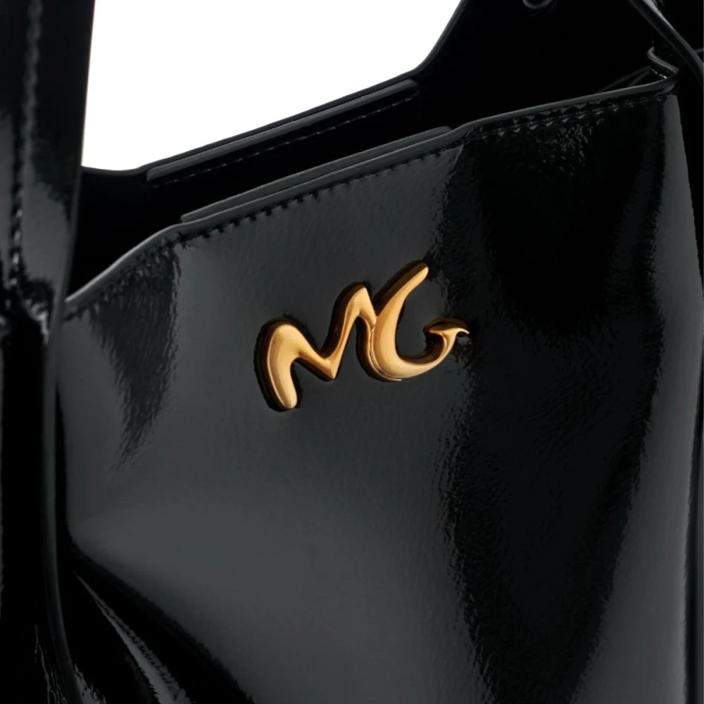 Manila Grace Glanzende Shopper Tas met Afneembare Band Black Dames