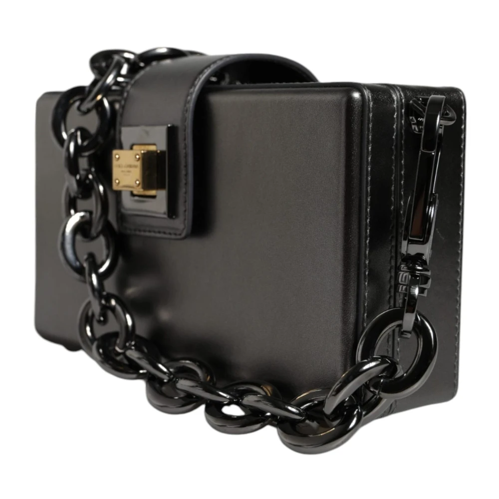 Dolce & Gabbana Metallic Grey Leren Schoudertas met Kettingriem Gray Dames