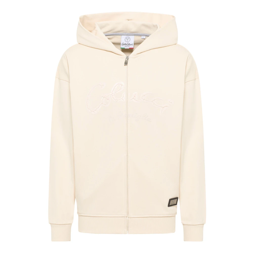 Carlo Colucci Men's Beige Zip-Throughs, 2XL, Oversize Sweat Jacket - La Famiglia