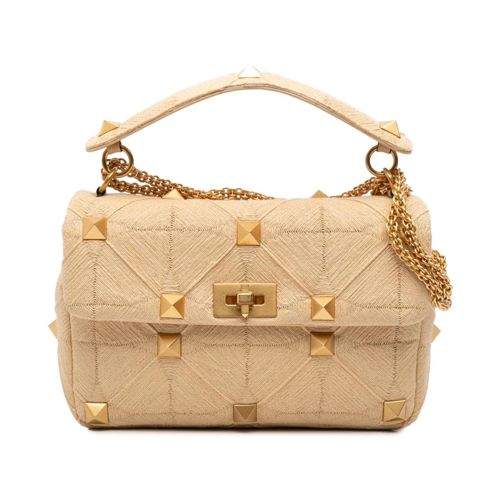 Valentino Vintage Women's Brown Pre-Owned Studded Raffia Shoulder Bag