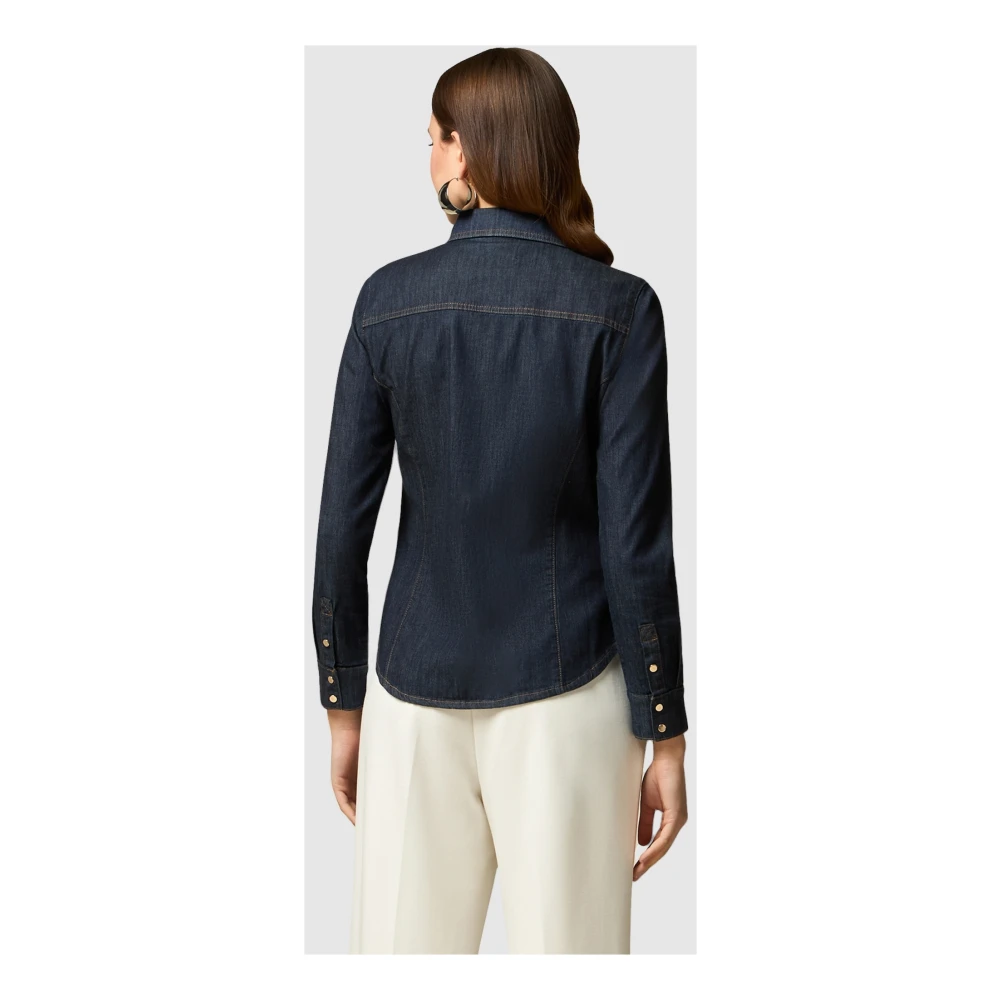 Oltre Denim Ruffle Blouse Blue Dames