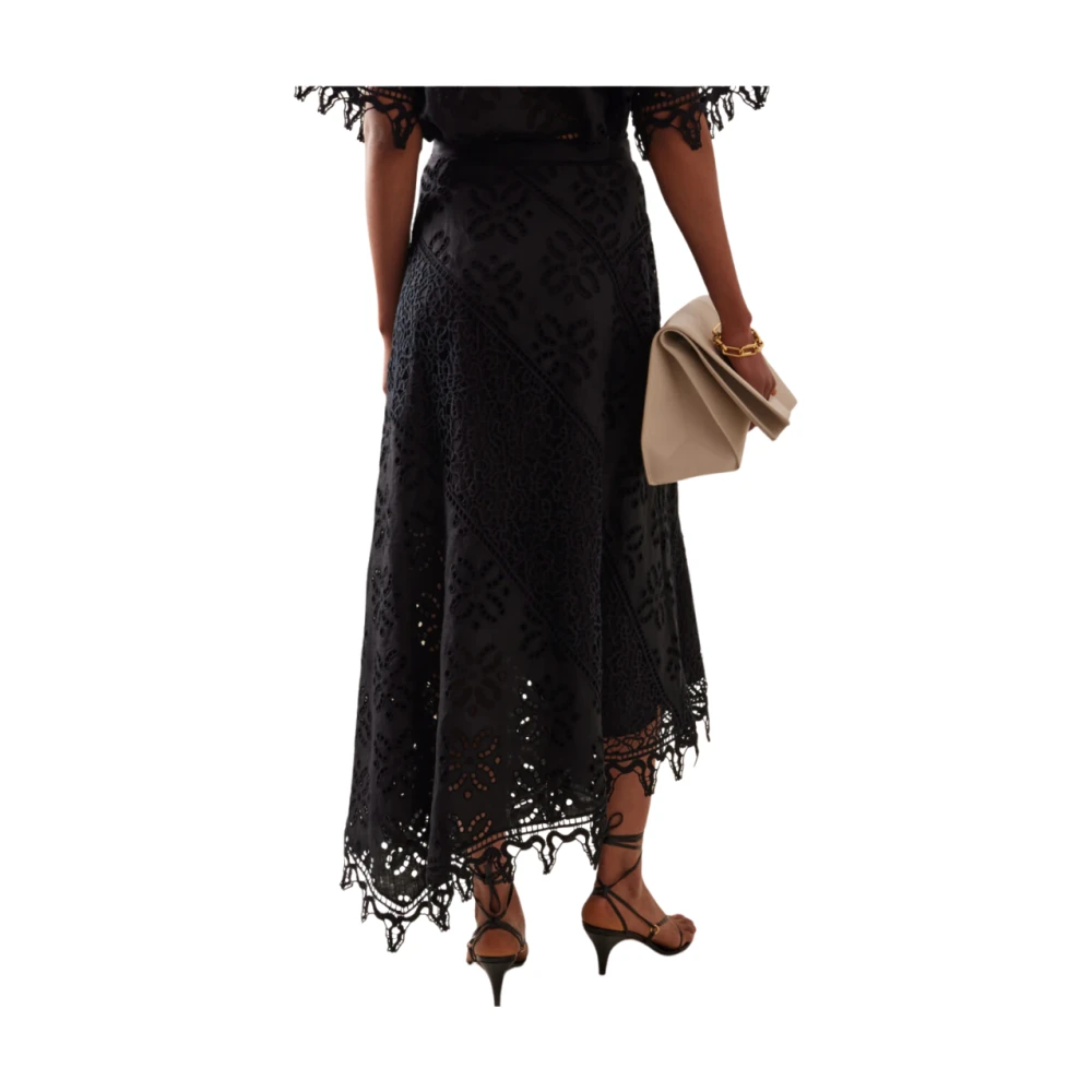 Ulla Johnson Bloemen Kant Patchwork Asymmetrische Linnen Rok Black Dames