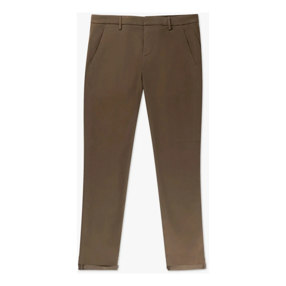 Dondup Stretch Satijnen Katoenen Chino Broek Brown Heren