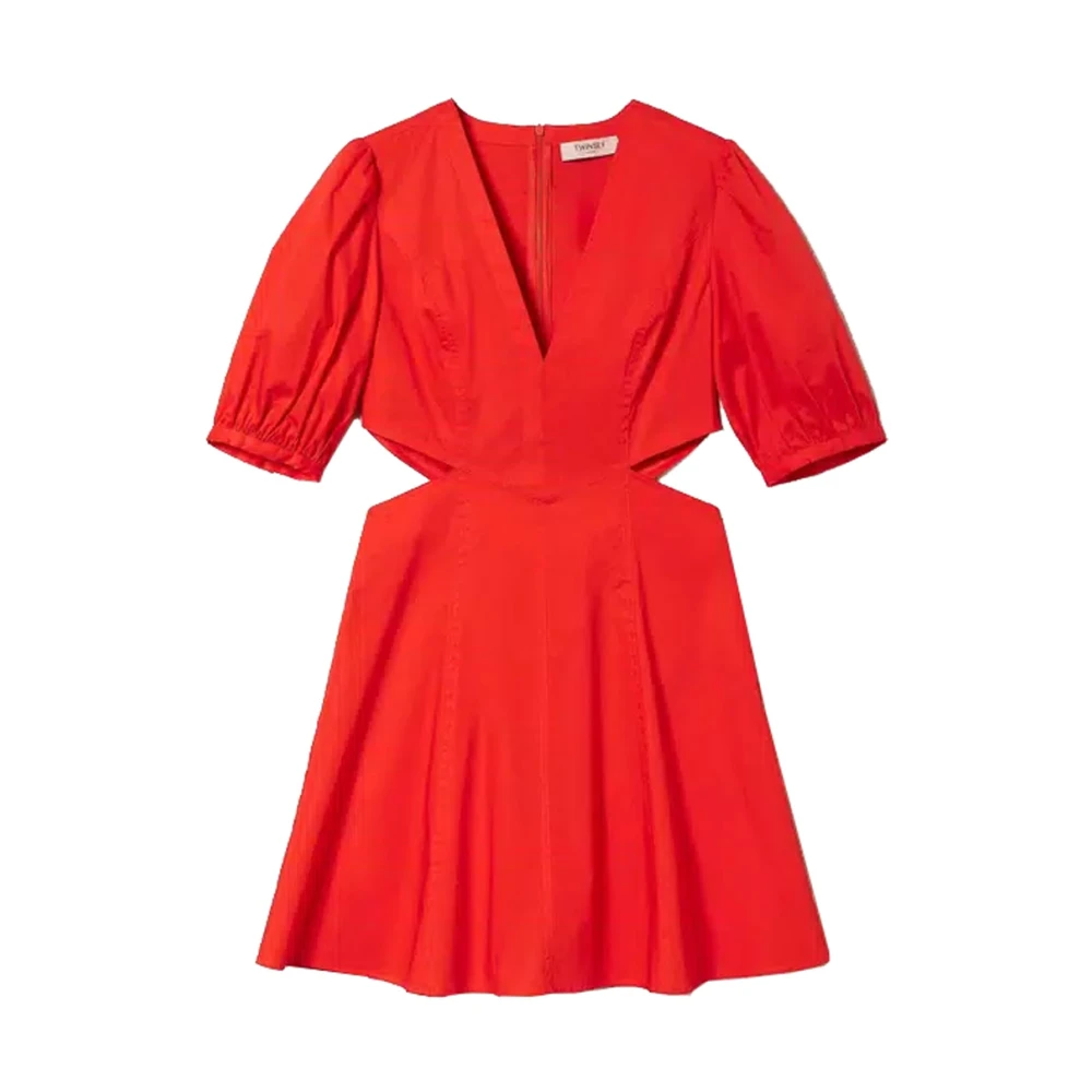 Twinset Katoenen jurk met geometrische sneden Red Dames