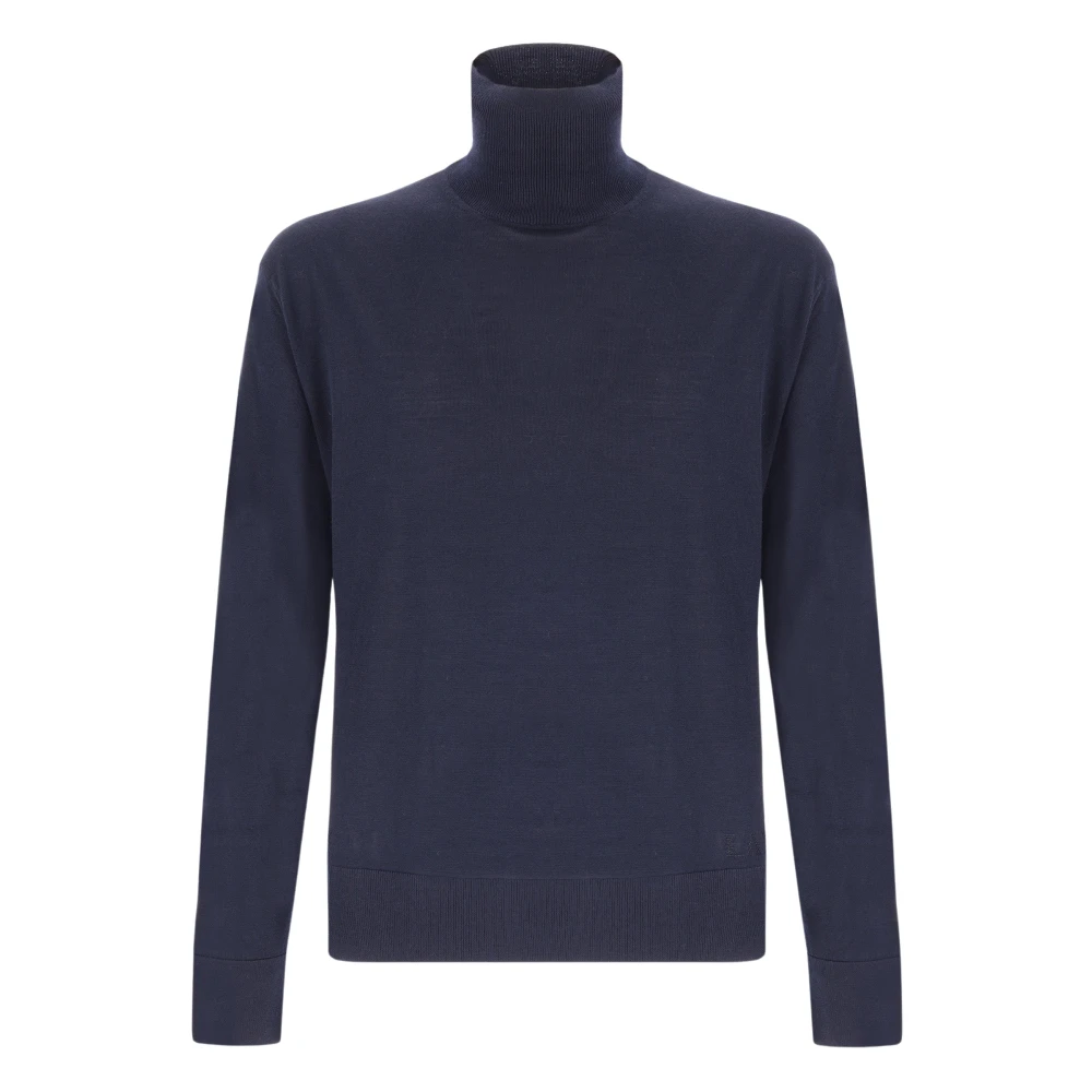 Laneus Polo Neck Sweater I Ull Cashmere Blandning Blue, Herr