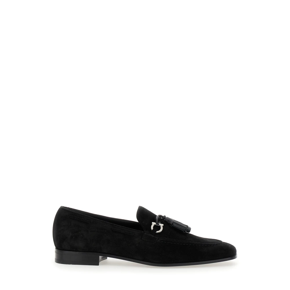 Salvatore Ferragamo Zwarte Suède Loafers met Gancini Detail Black Heren