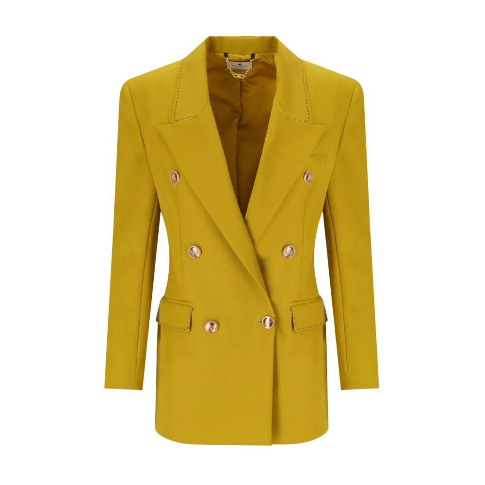 Elisabetta Franchi Curry Double-Breasted Jas met Gouden Knopen Yellow Dames