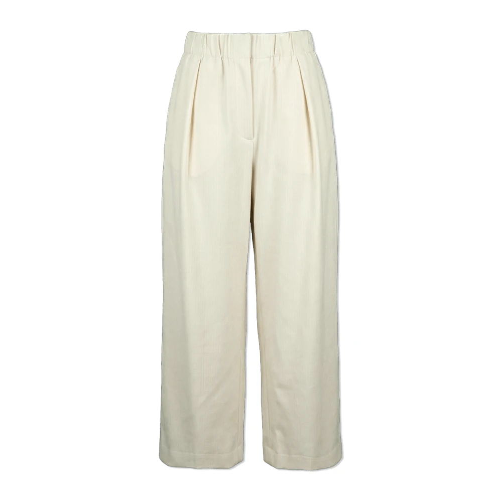 Jil Sander Vrouw Beige Broeken Dames, S, Wol, Wollen Broek Met Wijde Pijpen