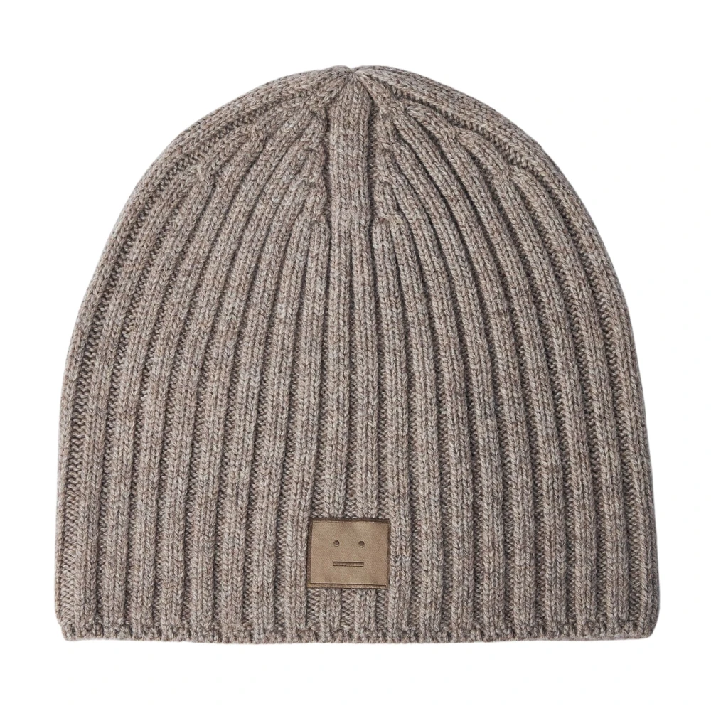 Acne Studios Men's Brown Wool Knit Logo Beanie Hat