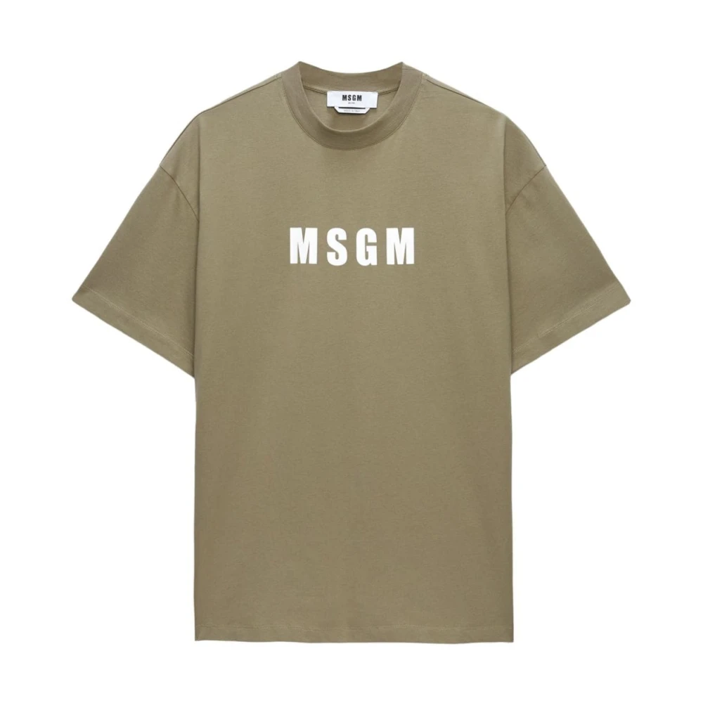 Msgm Groen Logo Print Crew Neck T-shirt Green Heren