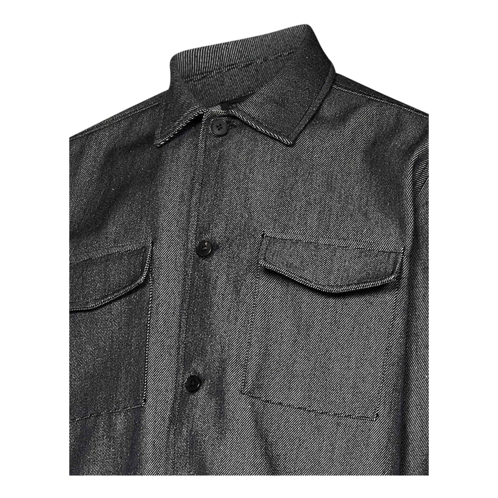 Low Brand Grijze Wol Denim Overshirt met Klepzakken Gray Heren