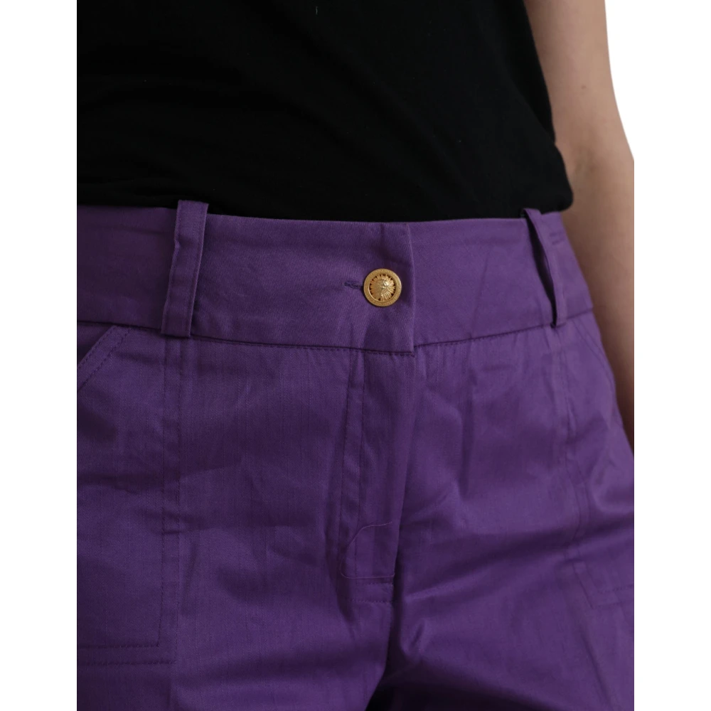Bencivenga Lila Katoen Straight Cropped Broek Purple Dames