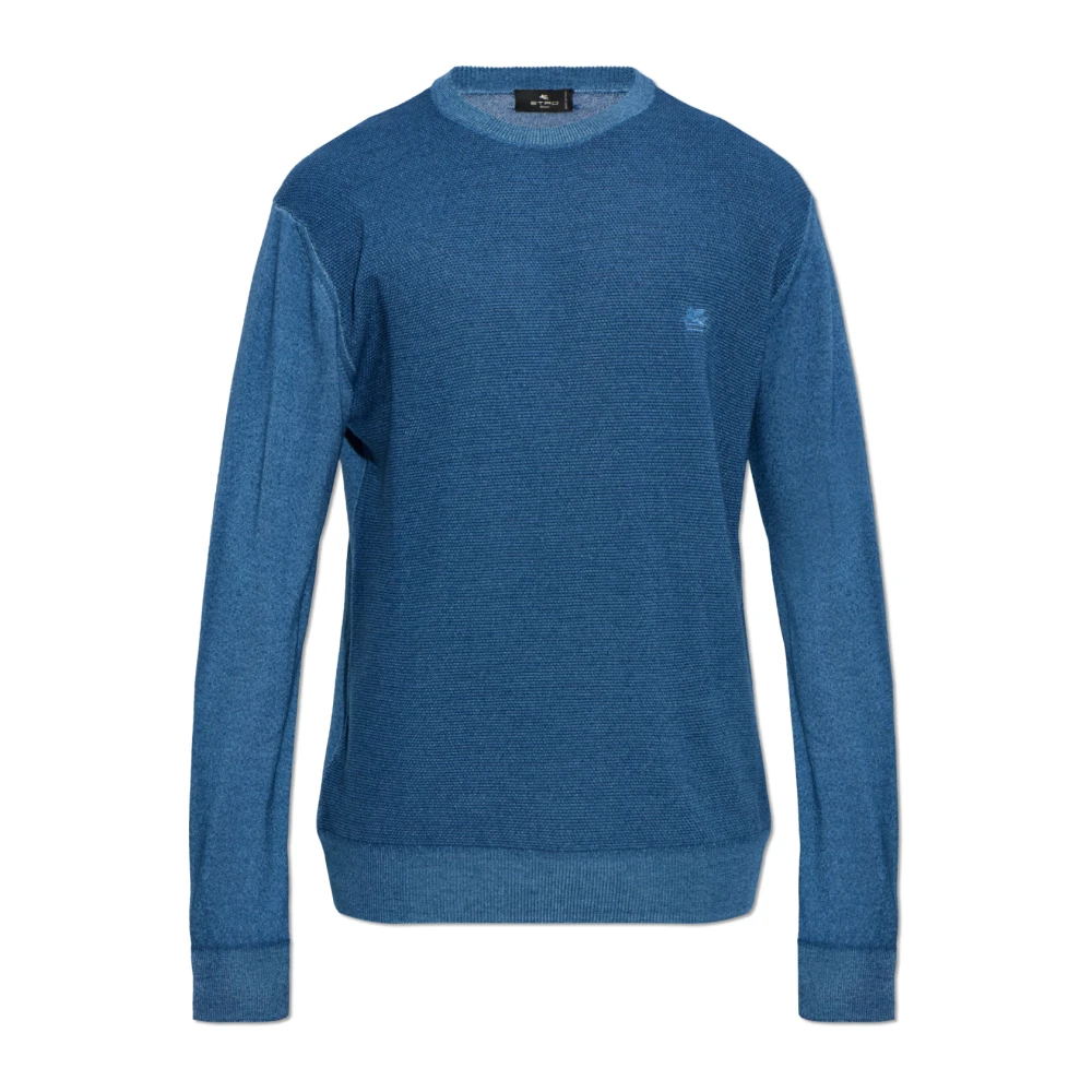 Etro - Jersey De Lana Con Logo Bordado - Knitwear - Hombre - Azul - M