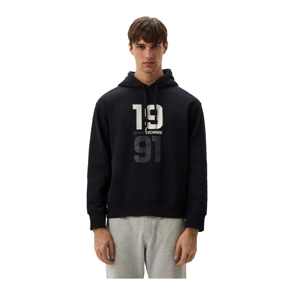 Armani Exchange Hoodie met geborduurd logo Blue Heren