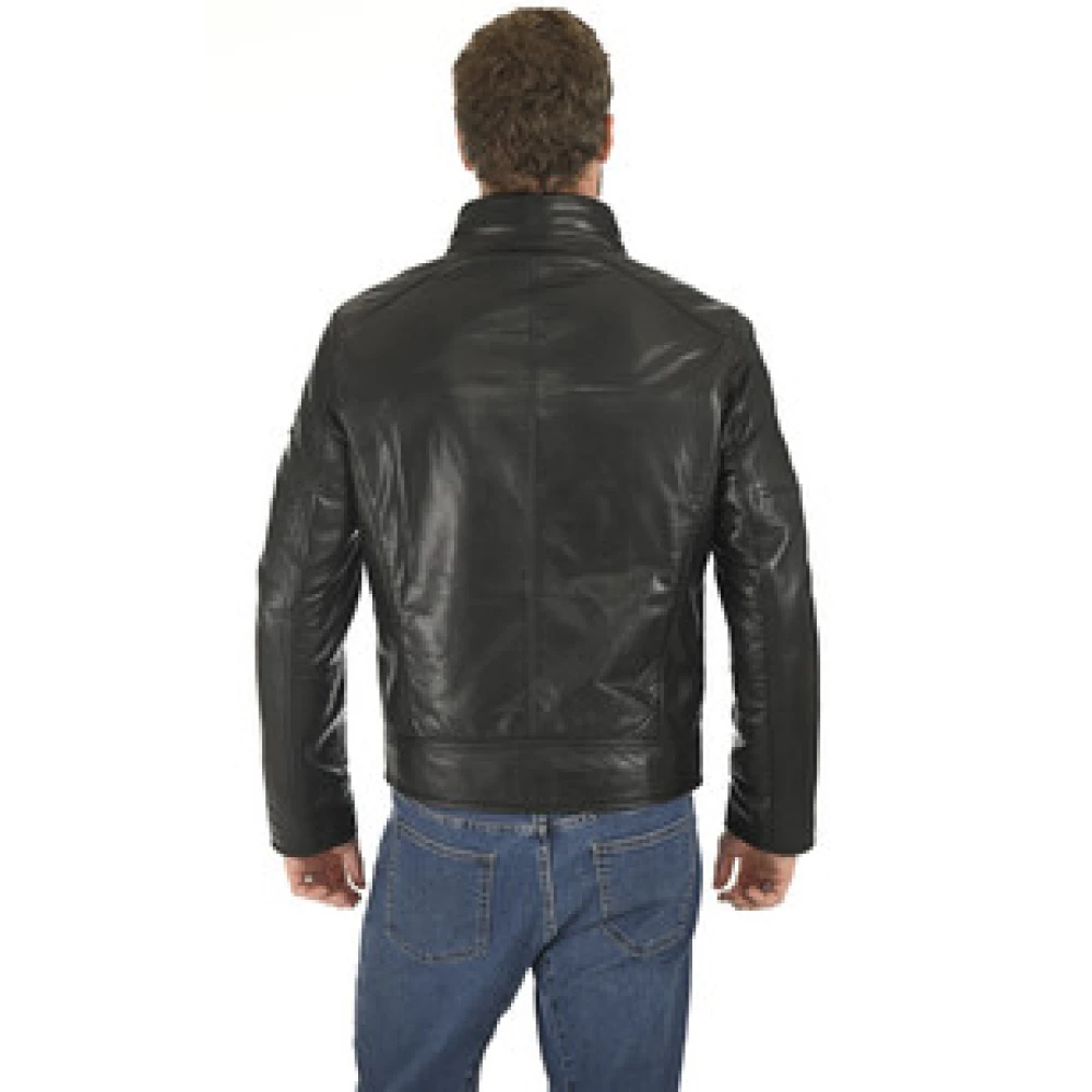 Milestone Zwarte leren hoge hals jas Black Heren
