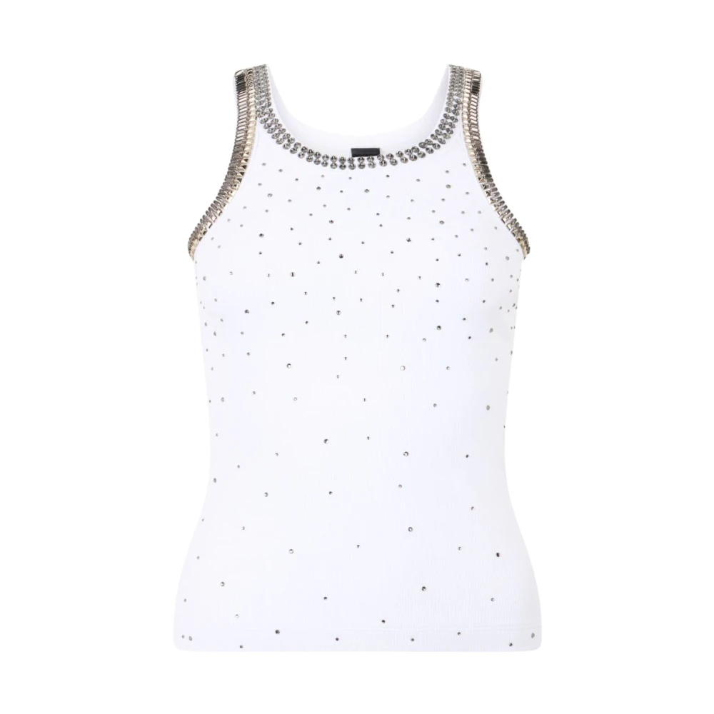 Pinko Vrouw Wit Tops Dames, S, Katoen, Ribbed Top Met Sierlijke Borduurwerk