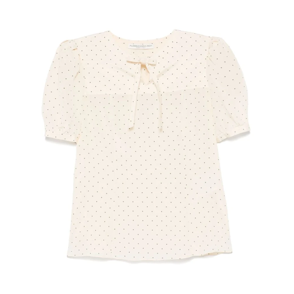 Alessandra Rich Ecru Puff Sleeve Tie Neck Shirt Beige Dames