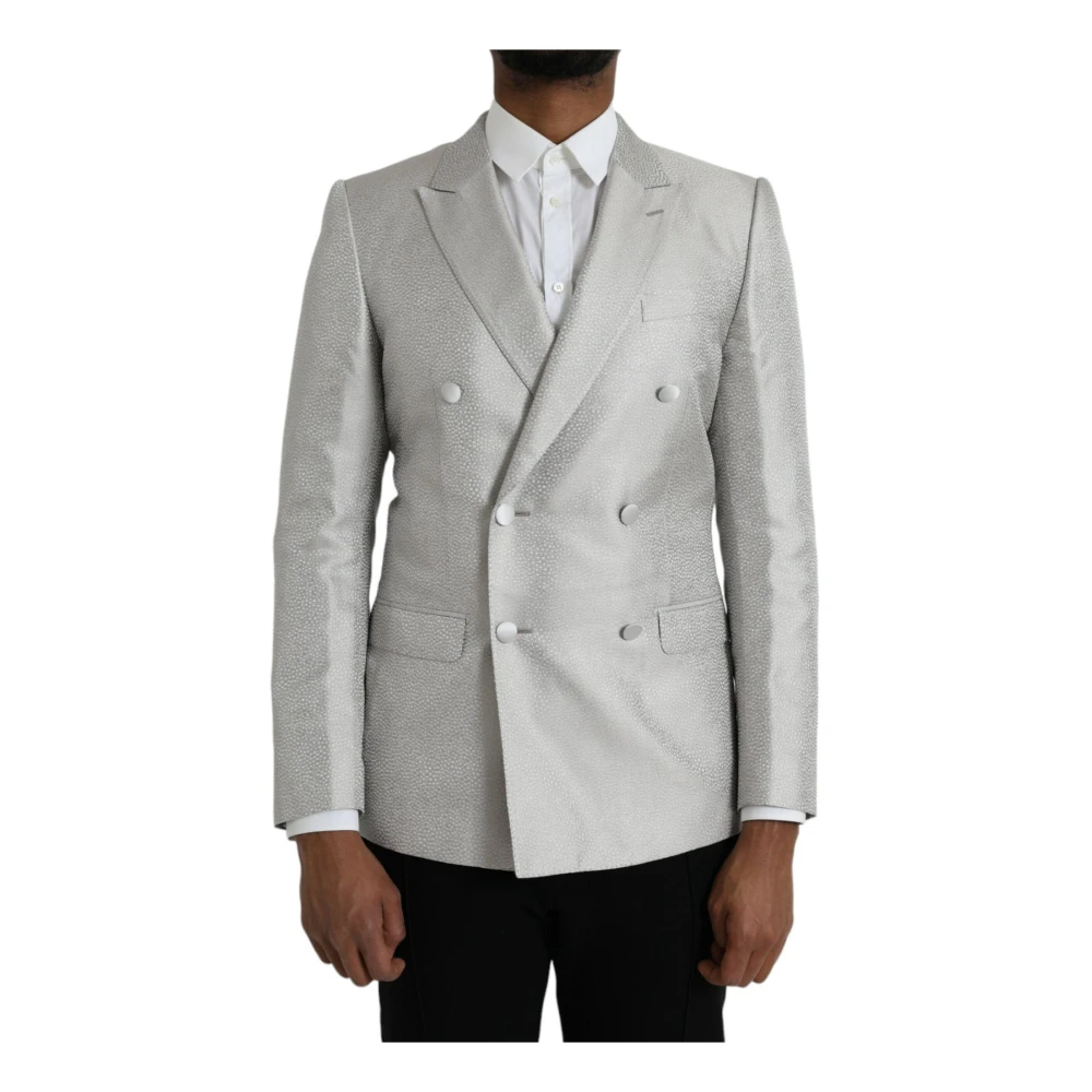 Dolce & Gabbana Uomo Bianco - Blazer In Seta A Doppio Petto Con Spacco Aperto - Jackets - S