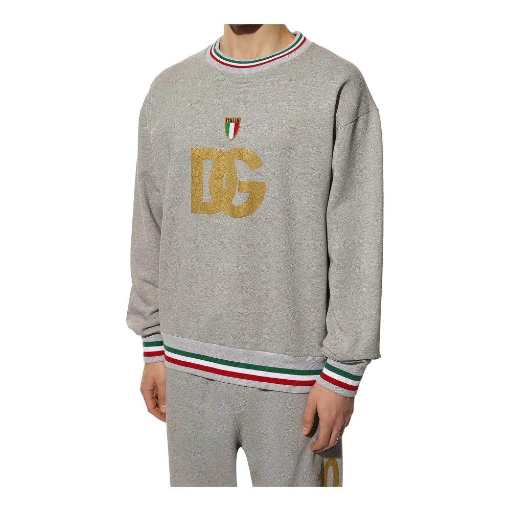 Dolce & Gabbana Logo Sweatshirt Katoen Crew Neck Mannen Gray Heren