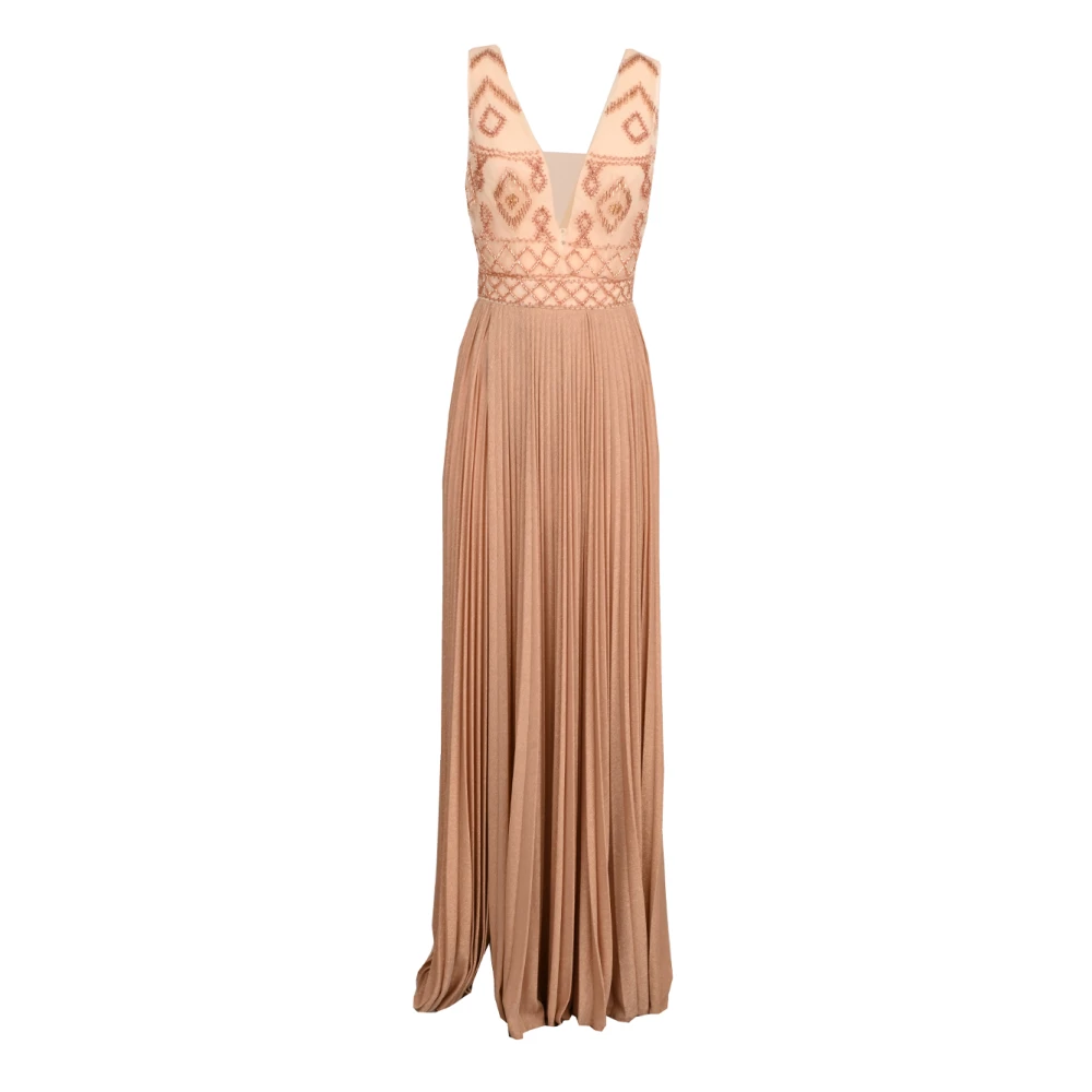 Elisabetta Franchi Geometrische Lange Jurk Polyester Jumpsuit Beige Dames