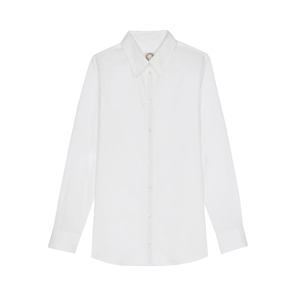 Ines De La Fressange Paris Navy Blauw Katoenen Slim Fit Overhemd White Dames