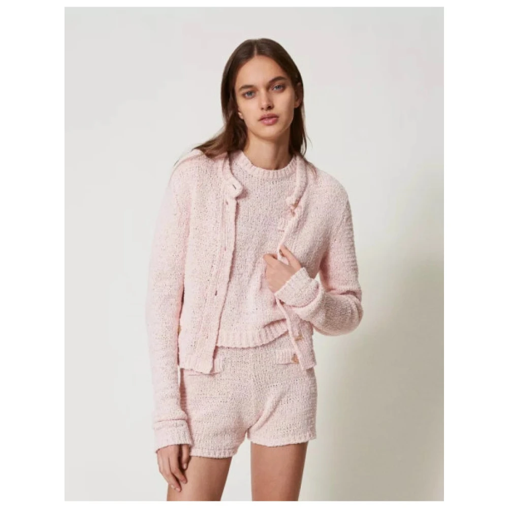 Twinset Korte Gebreide Trui met Ronde Hals Pink Dames