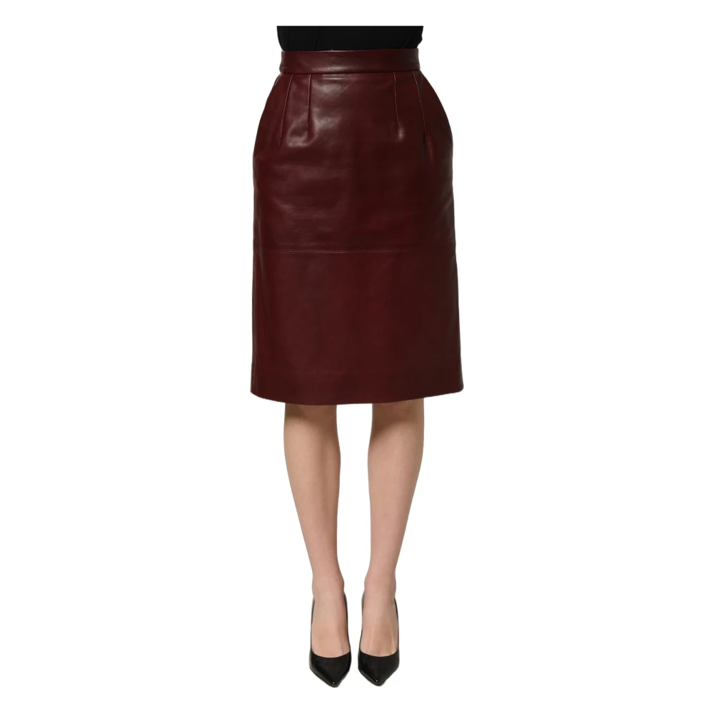 Dolce & Gabbana , Leather Skirts, Female, Red, S, High Waist Pencil Cut Midi Skirt