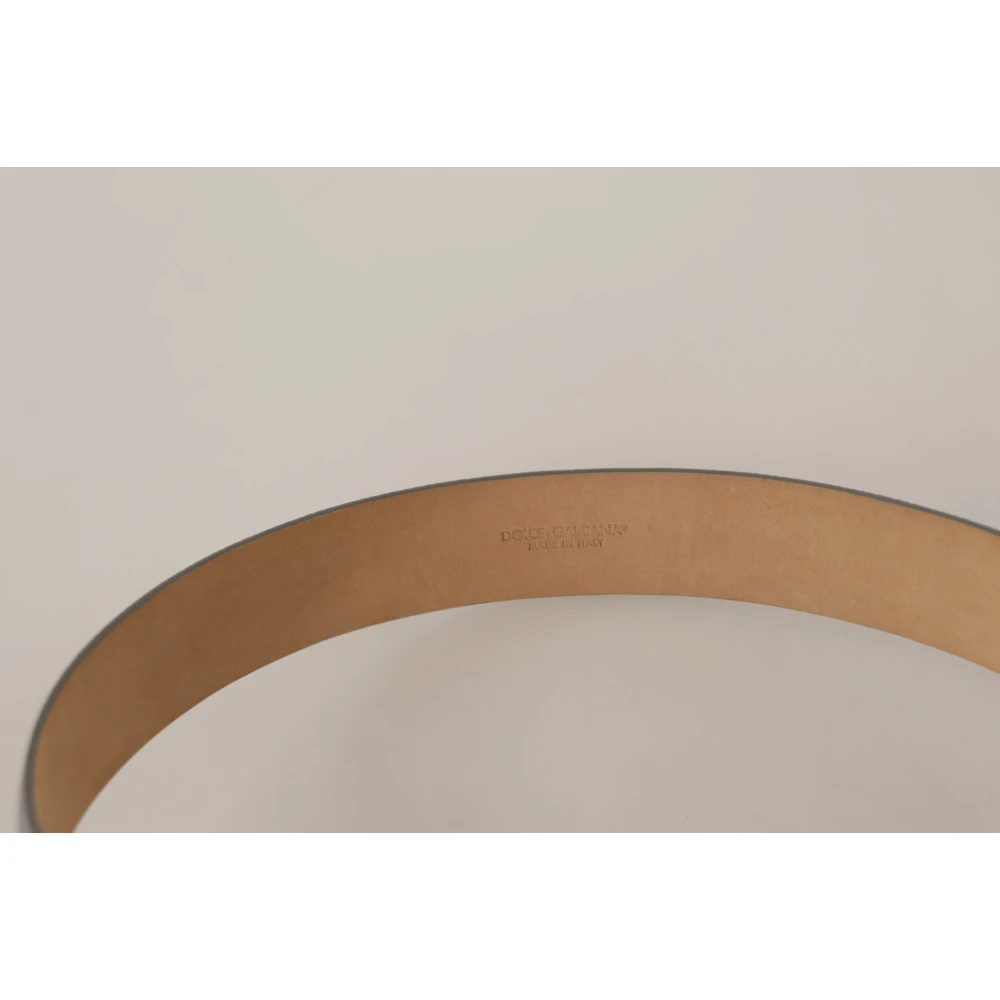 Dolce & Gabbana Zilveren Leren Riem met Gegraveerde Gesp Gray Dames