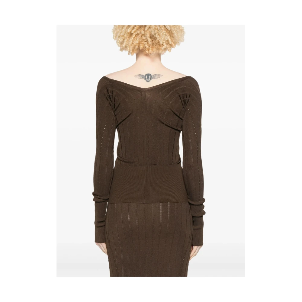 Jacquemus Bruine Sweater met scoop hals Brown Dames