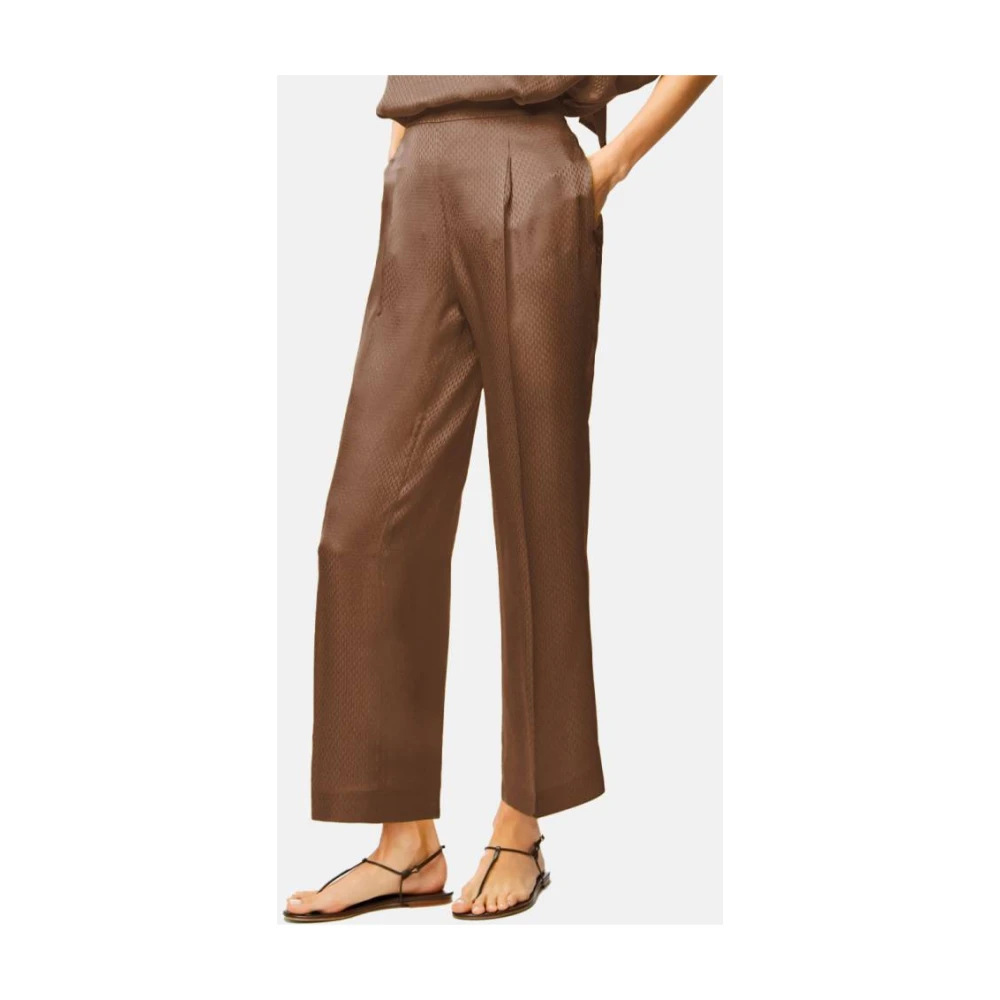 Carolina Herrera Zijden Jacquard Rechte Pijp Broek Bruin Brown Dames