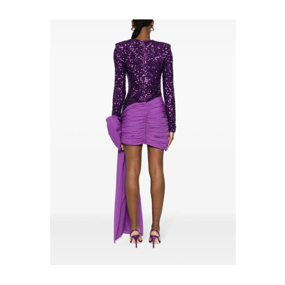 Rotate Birger Christensen Bow Minidress met Korte Mouwen Purple Dames